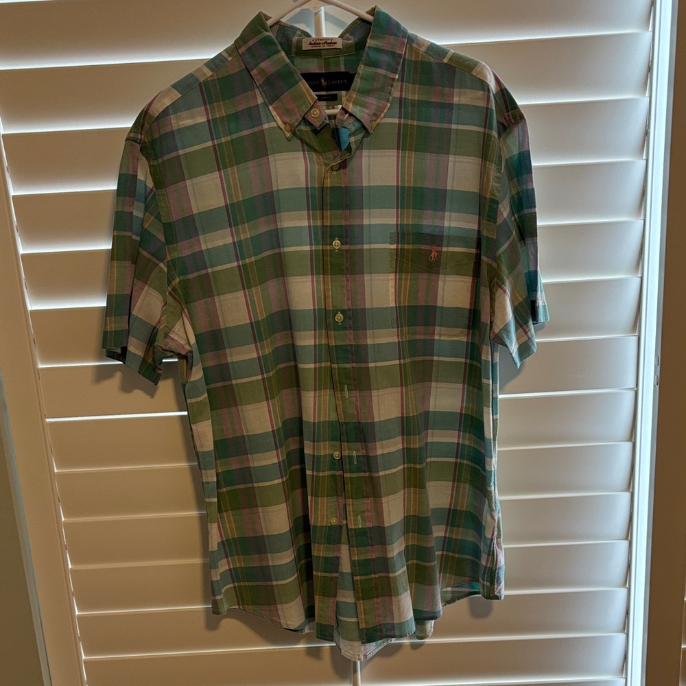 Ralph Lauren Green and Blue Plaid Short-Sleeve Button-Down Shirt